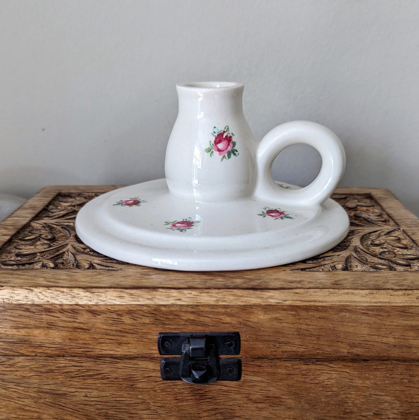Vintage Floral Chamberstick Candle Holder