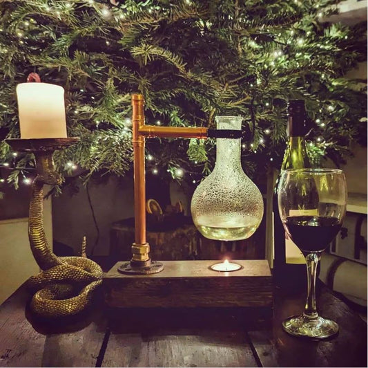 Handmade Wood and Copper oil burner - 500ml flask