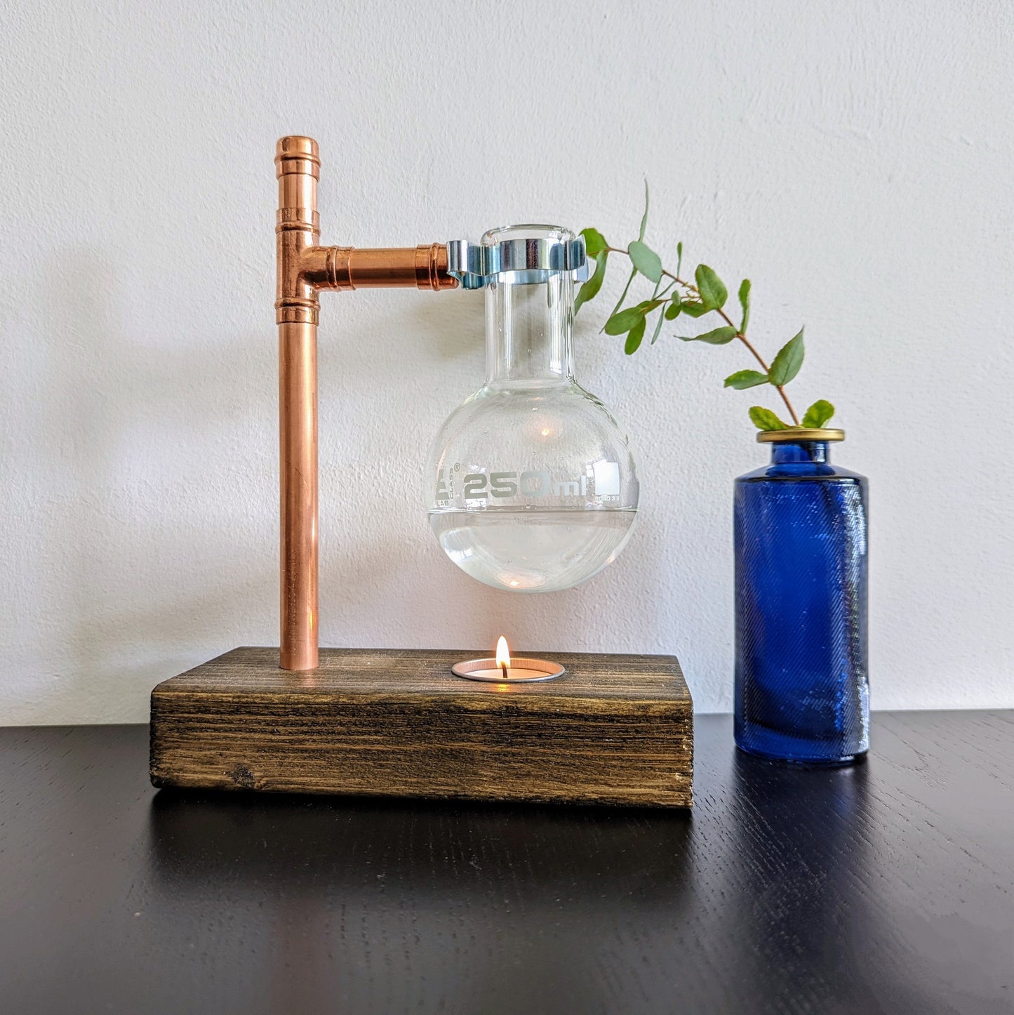 Handmade Wood and Copper oil burner - 250ml flask