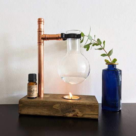 Handmade Wood and Copper oil burner - 250ml flask